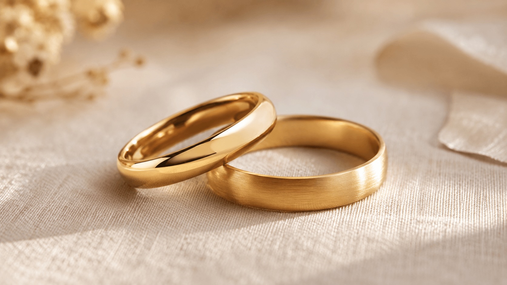 Dos argollas de matrimonio con acabados distintos pero un hilo conductor común
