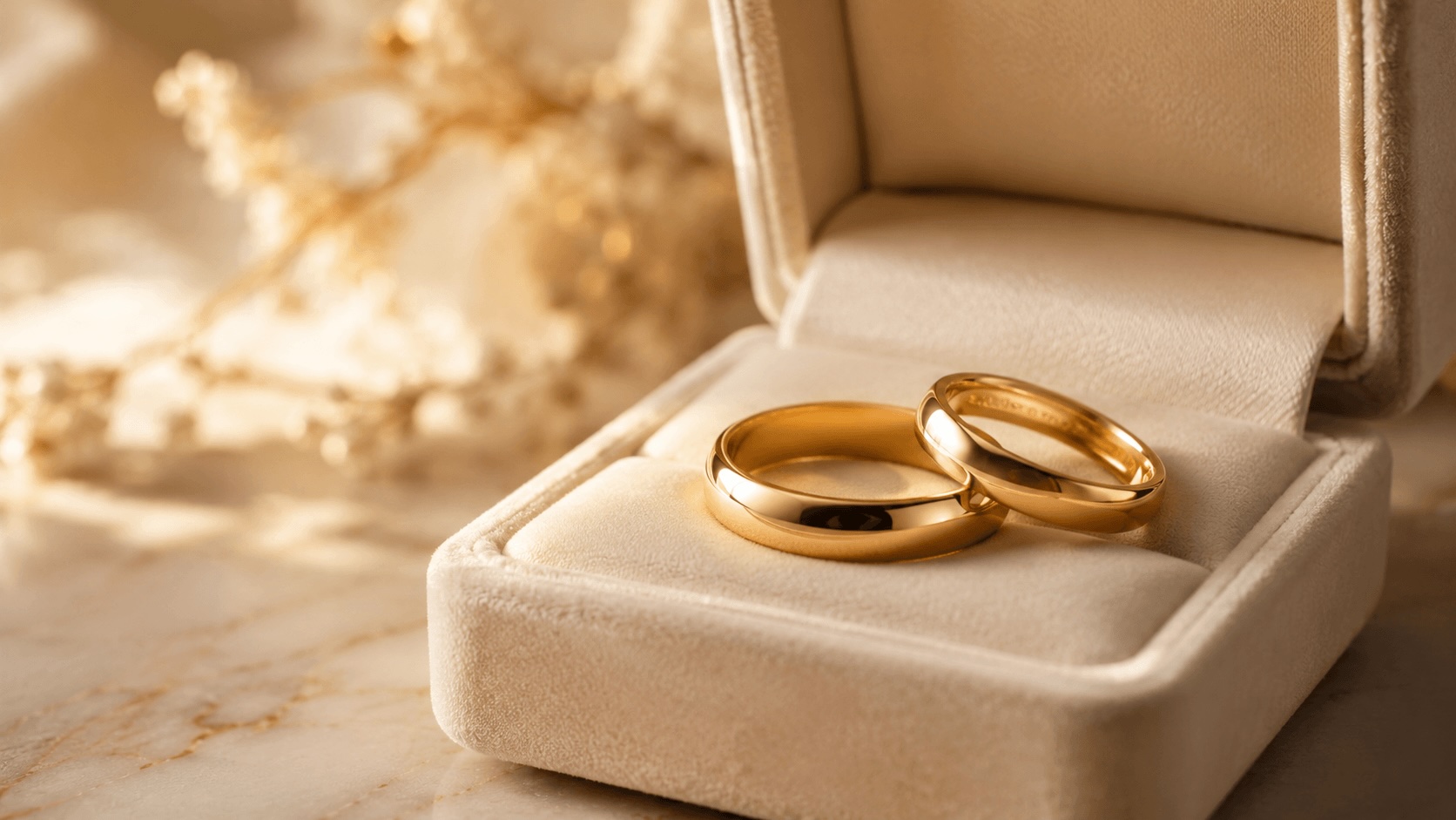 Par de argollas de matrimonio en oro sobre fondo marfil — Dignum